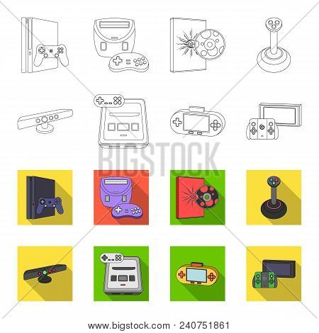 Game And Tv Set-top Box Outline, Flat Icons In Set Collection For Design.game Gadgets Vector Symbol 