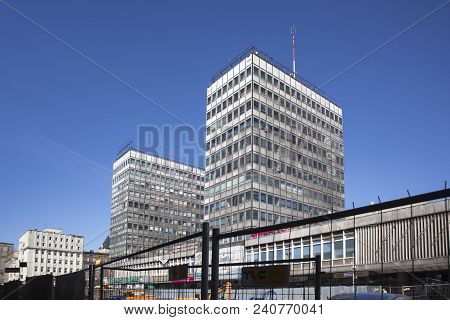 Street View In Poznan, With Modern Residential And Commercial Building, Commercial Properties, Billb