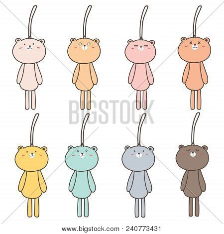 Set Of Hand Drawn Cute Bear Keychain.