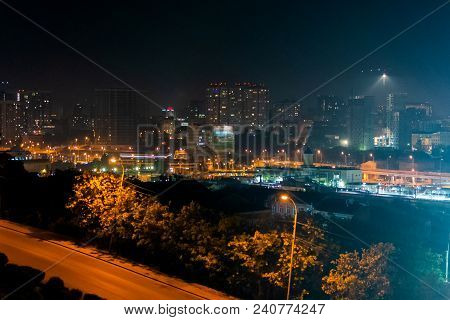 Beautiful View Of The Lightning In The Night City. Rostov On Don, Russia.