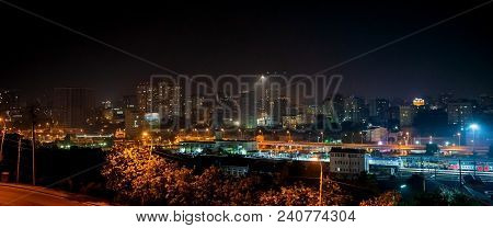 Beautiful View Of The Lightning In The Night City. Rostov On Don, Russia.