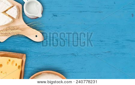 Shavuot Background With Dairy Products On White.