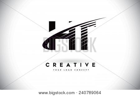 Ht H T Letter Logo Design With Swoosh And Black Lines. Modern Creative Zebra Lines Letters Vector Lo