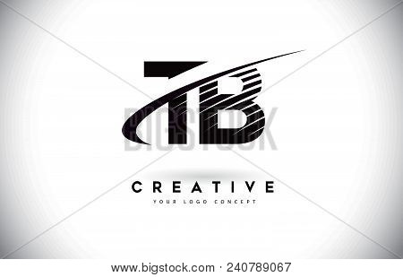 Tb T B Letter Logo Design With Swoosh And Black Lines. Modern Creative Zebra Lines Letters Vector Lo