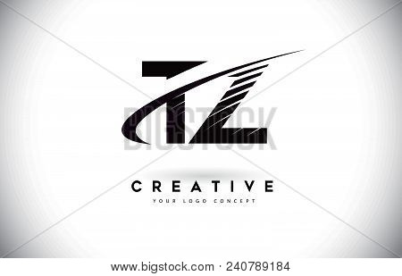 Tz T Z Letter Logo Design With Swoosh And Black Lines. Modern Creative Zebra Lines Letters Vector Lo