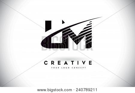 Lm L M Letter Logo Design With Swoosh And Black Lines. Modern Creative Zebra Lines Letters Vector Lo
