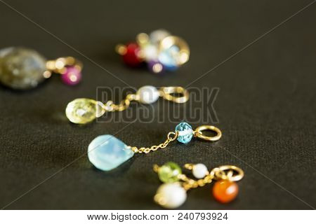Lemon Quartz, Ruby, Pearl,labradorite,apatite, Green Chalcedony, Blue Topaz Necklace Charm Isolated 