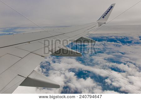 Milano Orio , Italy - February 02-2015: Low Cost Airline Ryanair  Logo On The Wing