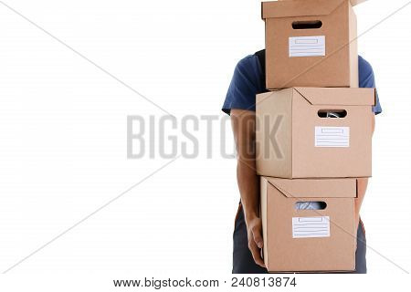 Specialist Courier Delivery Service Carries Boxes With Parcels Things Of Customers Working As A Load