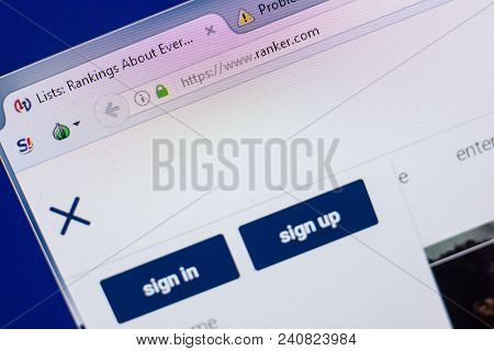 Ryazan, Russia - May 13, 2018: Ranker Website On The Display Of Pc, Url - Ranker.com