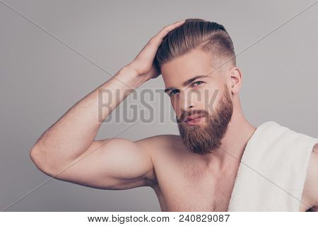 Profile Side Half-turned Portrait Of Confident Sporty Virile Masculine Handsome Self-assured Stylish