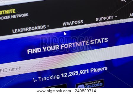 Ryazan, Russia - May 13, 2018: Fortnitetracker Website On The Display Of Pc, Url - Fortnitetracker.c