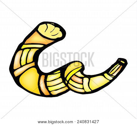 Shofar On The Holiday Rosh Ashana. Sketch, Doodle, Hand Draw. Rosh Hashanah. Vector Illustration On 