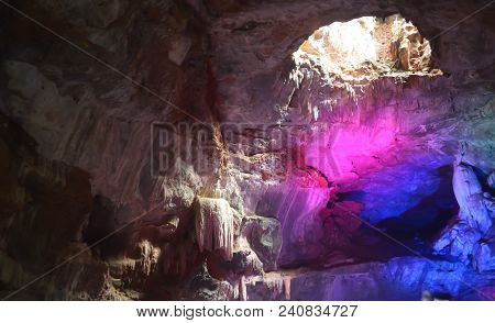 Inside View Of Borra Caves Formed By Solidified Stalactites And Stalagmites In The Karstic Limestone