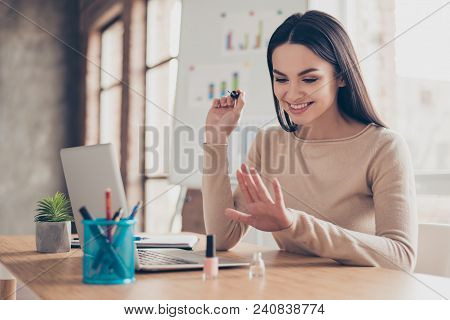 Portrait Of Fashionable Stylish Modern Dreamy Careless Excited Satisfied Elegant Attractive Charming
