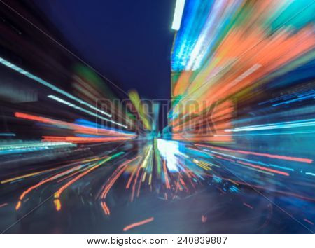 Aabstract Blurred Colorful Lights Trail  Background Using Motion Zoom Burst Technique