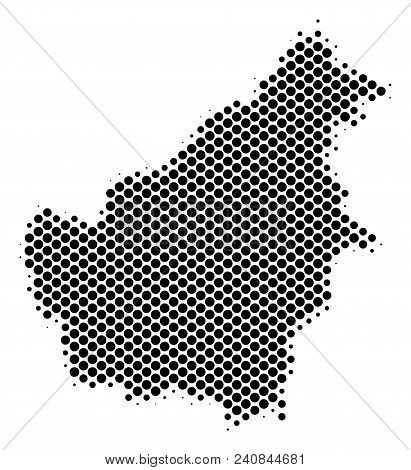 Abstract Borneo Island Map. Vector Halftone Geographical Plan. Cartographic Dotted Concept. Schemati