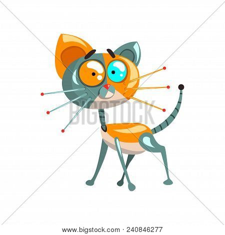 Cute Funny Robotic Cat, Artificial Intelligence Concept Vector Illustrations Isolated On A White Bac