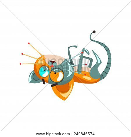 Cute Funny Robotic Cat Lying On His Back, Artificial Intelligence Concept Vector Illustrations Isola