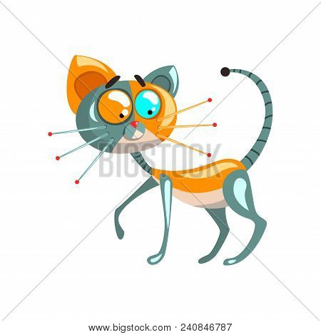 Cute Robotic Cat, Artificial Intelligence Concept Vector Illustrations Isolated On A White Backgroun