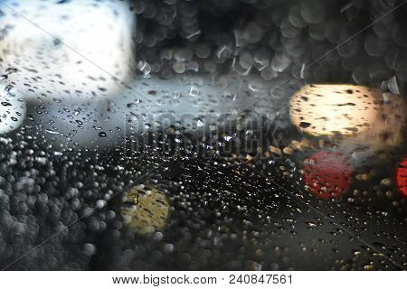 Abstract Bokhe And Light At Night Rain Drop On Background