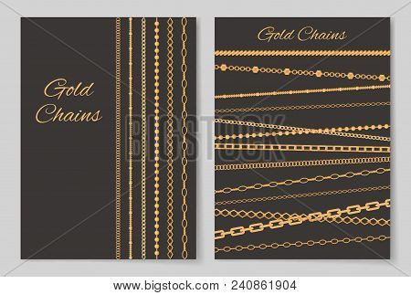 Gold Chains, Collection Of Covers, Posters Made Up Of Jewel Items And Headlines In Decorative Fonts,