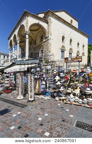 Athens, Greece - May 14, 2018: Tourist Shops At Tzistarakis Mosque In Monastiraki Square In Central 