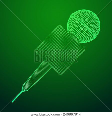 Microphone Vector. Wireframe Low Poly Mesh News Illustration. News On Tv And Radio. Interview.