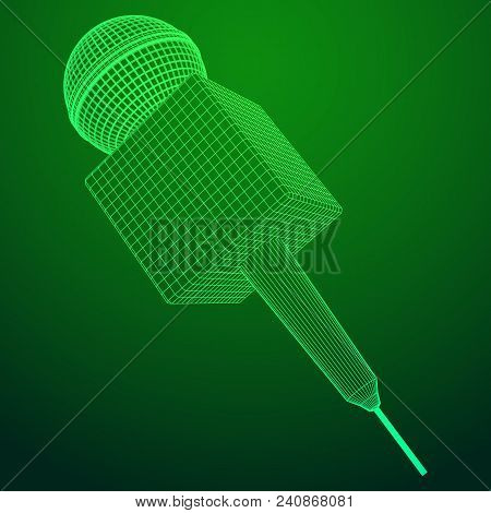Microphone Vector. Wireframe Low Poly Mesh News Illustration. News On Tv And Radio. Interview.