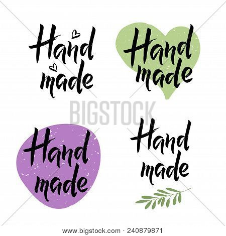 Hand Made - Handlettering Set. Isolated On White Background. Vector Illustration. Handmade Stamp For