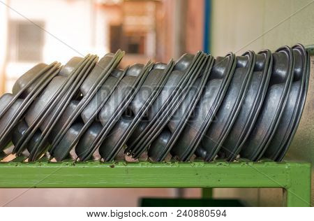 Aluminum School Tray On The Shelf After Washing Completed.