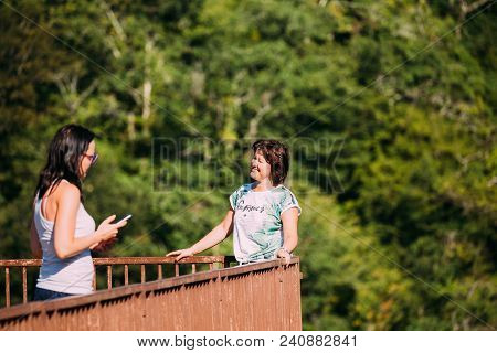 Zeda-gordi, Georgia - September 13, 2017: Tourist Taking Photo On Observation Platform In End Of Nar