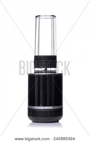 a black jar blender on a white background