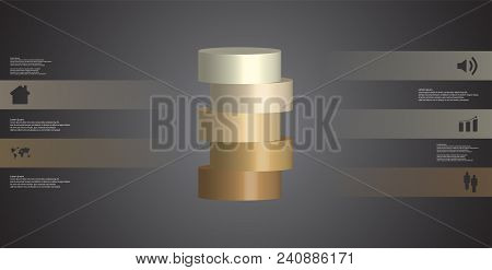 3d Illustration Infographic Template With Motif Of Horizontally Sliced Cylinder To Five Color Parts 