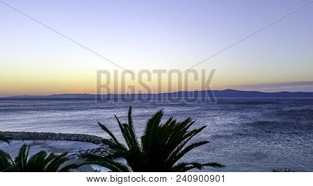Sunset Over Adriatic Sea In Podgora, Makarska Riviera, Dalmatia, Croatia