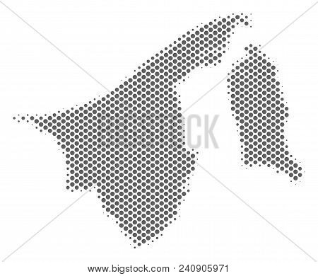 Schematic Brunei Map. Vector Halftone Geographic Scheme. Gray Pixelated Cartographic Composition. Ab