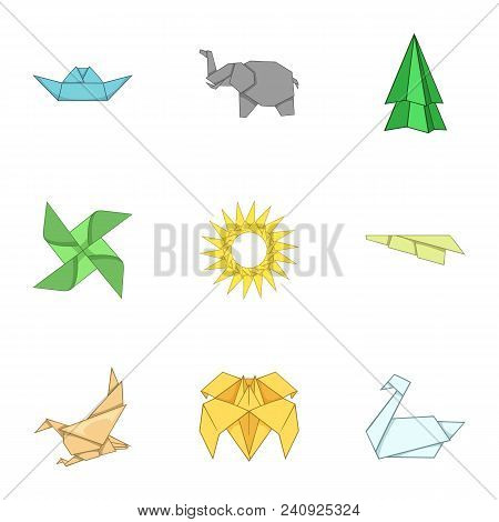 Paper Toy Icons Set. Cartoon Set Of 9 Paper Toy Vector Icons For Web Isolated On White Background