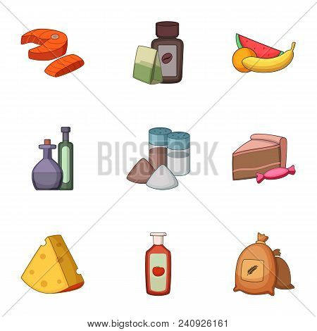 Varied Food Icons Set. Cartoon Set Of 9 Varied Food Vector Icons For Web Isolated On White Backgroun