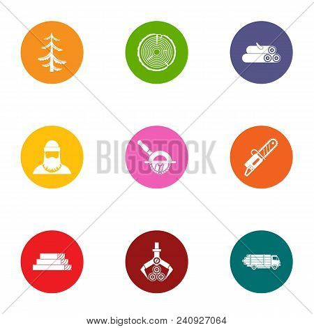 Harvesting Wood Icons Set. Flat Set Of 9 Harvesting Wood Vector Icons For Web Isolated On White Back