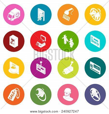 Shop Navigation Foods Icons Set Vector Colorful Circles Isolated On White Background