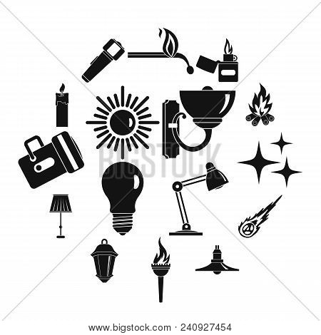 Light Source Symbols Icons Set. Simple Illustration Of 16 Light Source Symbols Items Vector Icons Fo