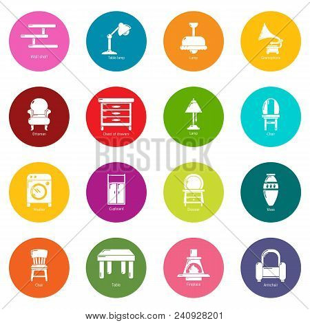 Interior Furniture Icons Set Vector Colorful Circles Isolated On White Background