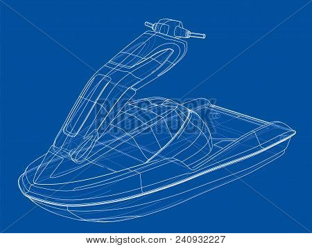 Jet Ski Sketch. Vector Rendering Of 3d. Wire-frame Style. The Layers Of Visible And Invisible Lines 