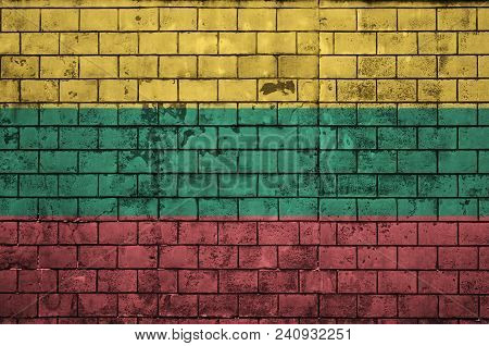 Lithuania Flag Is Painted Onto An Old Brick Wall