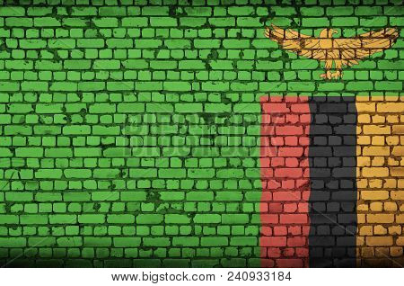 Zambia Flag Is Painted Onto An Old Brick Wall
