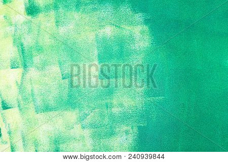 Green Painted Wall With Paint Roller Strokes Textured Background
