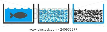 Fish Rectangle Tank Vector Illustration Set With Collage Elements Filled By Fish Icons In Blue And G