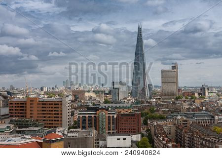London,uk-september 7,2017: Aerial View Of 95-story Skyscraper The Shard On September 7, 2017 In Lon