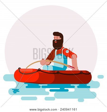 Man In Boat Caching A Fish. Vector Illustration, Eps 10