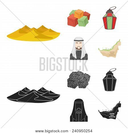 Eastern Sweets, Ramadan Lamp, Arab Sheikh, Territory.arab Emirates Set Collection Icons In Cartoon, 